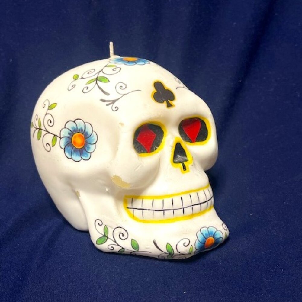 Floral Wax Day of the Dead Skull Candle Halloween Parties 3"x4"x4"